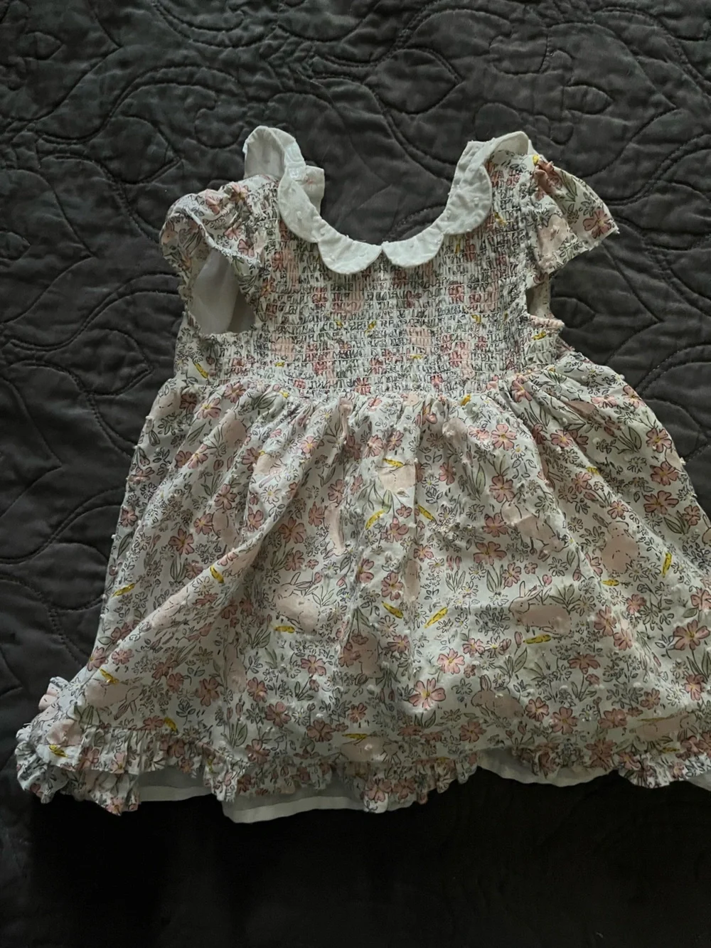 Haute Hippie Cream Floral Smocked Dress with Peter Pan Collar